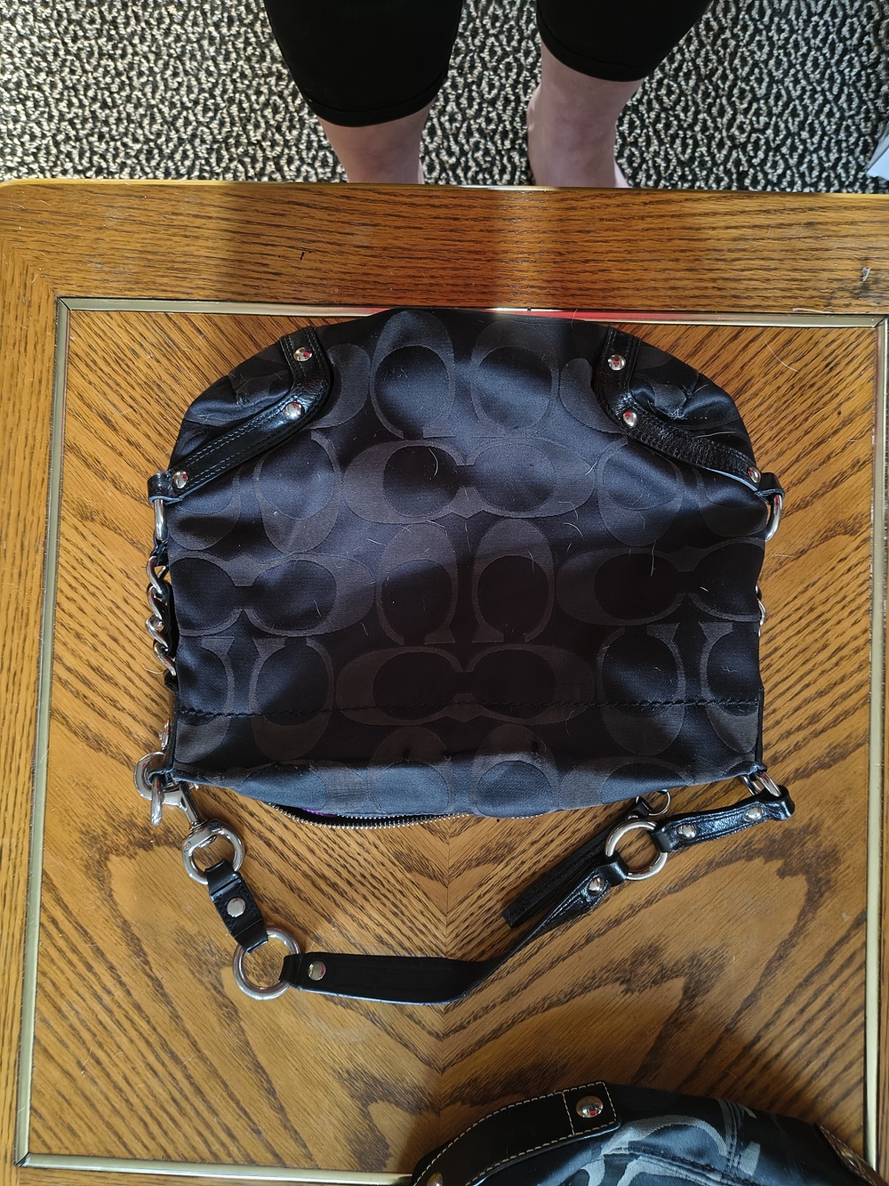 Coach Black Signature Jacquard Shoulder Bag with Leather Trim